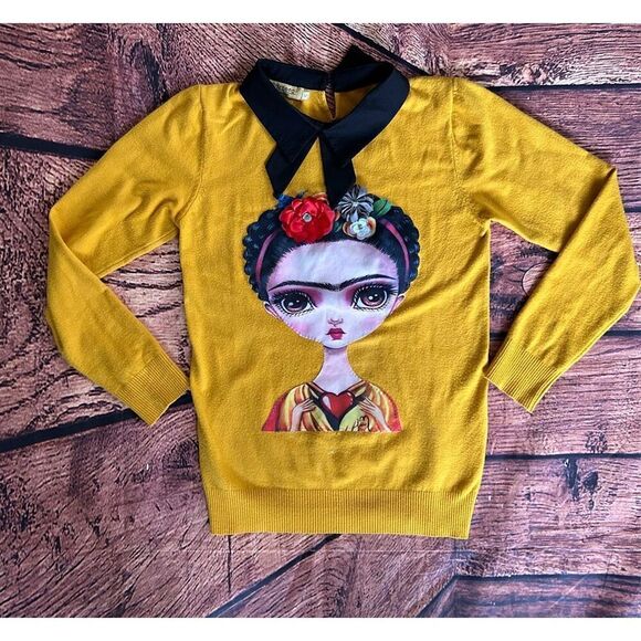 Vinizbena Frida Kahlo beaded collar sweater size‎ Small - Picture 1 of 10